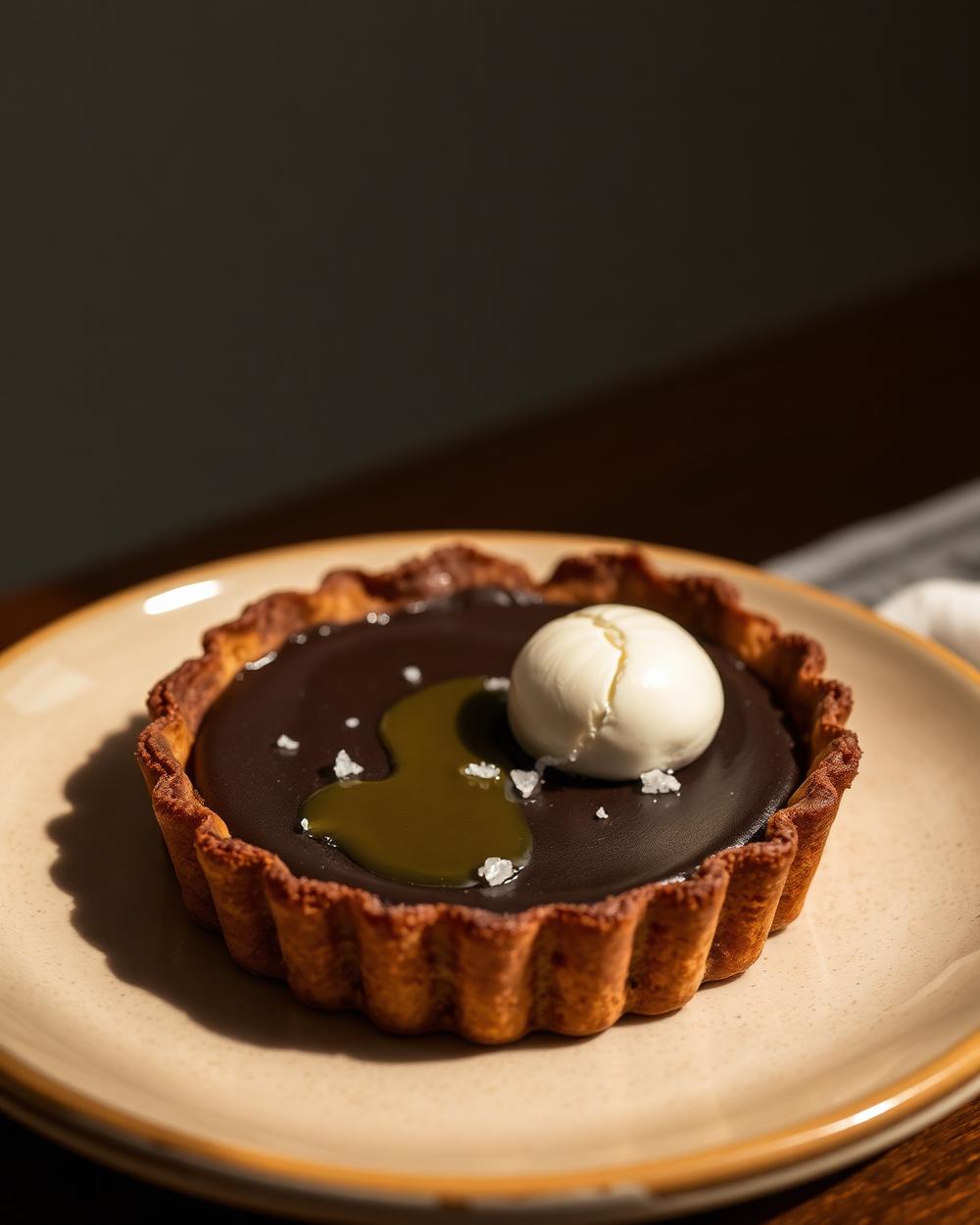 Dark chocolate tart with olive oil and sea salt